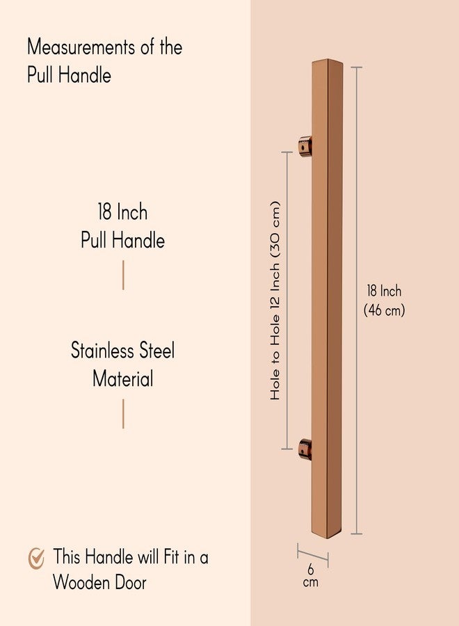 LAPO 18 inch Stainless Steel Square Door Handle for Main Door, Wooden & Glass Door Pull Push Handle, Main Door Handle (Hole to Hole Size 300 mm,Pack of 1) Rose Gold Finish | 3 Years Warranty - Image 2